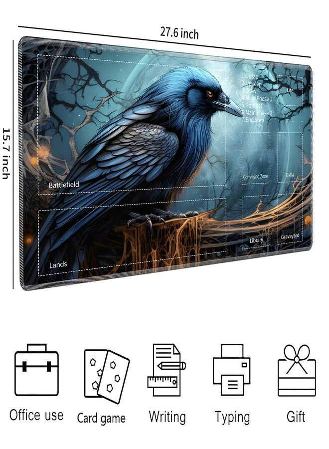 Mxfdegf for MTG Playmat,Card Playmat Stitched with Magic Zone for MTG Card Game Playing,(27.5x15.7 in) Card Playmats Smooth Cloth Surface Non-Slip Silicone Bottom Battle Game Mat-Black Crow/Bird - Image 2